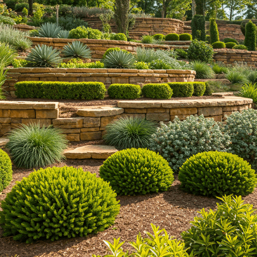 Terraced cliffside garden with native stone